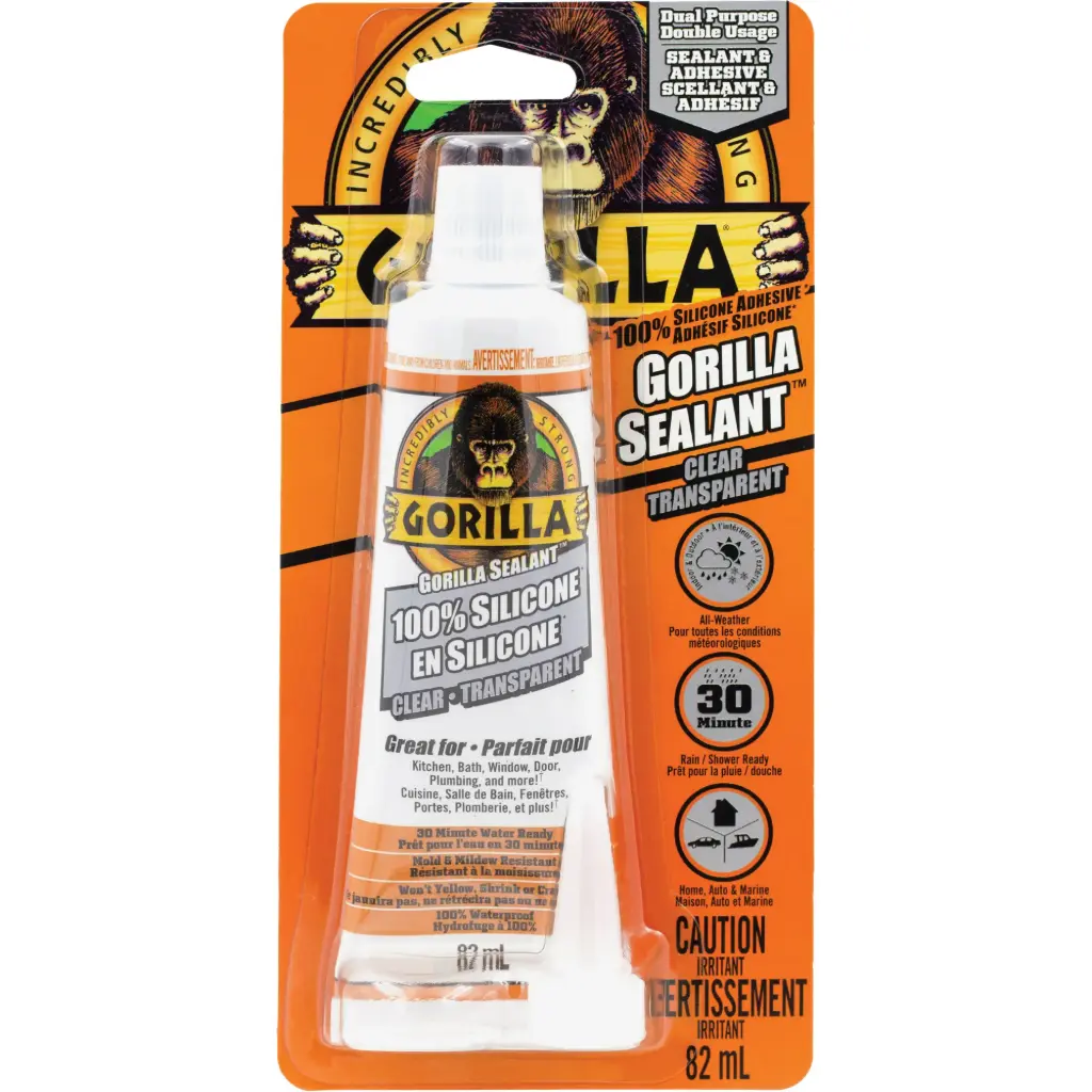 Gorilla 100% SILICONE SEALANT, 2.8 oz., TUBE, CLEAR