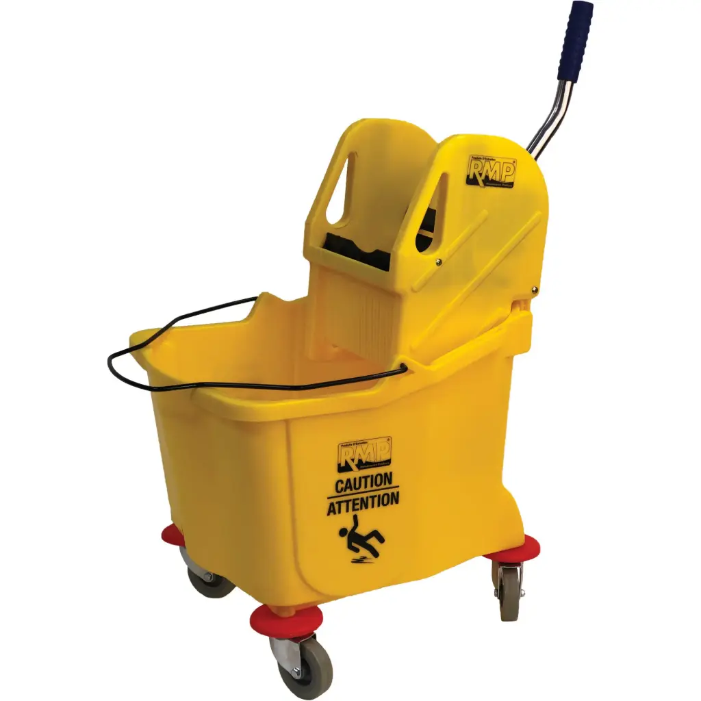 SEAU ET ESSOREUSE POUR VADROUILLE, PRESSION VERS LE BAS, 9,5 GAL. US (38 PINTES), JAUNE