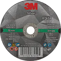 3M MEULE À TRONÇONNER SILVER, 3" X 0,06", ARBRE DE 3/8"-24, TYPE 1, CÉRAMIQUE, 25645 TR/MIN 