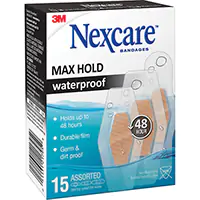 3M PANSEMENTS IMPERMÉABLES À TENUE MAXIMALE NEXCAREMC, ASSORTI, PLASTIQUE, STÉRILE 