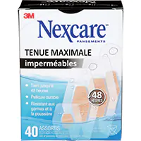 3M PANSEMENTS IMPERMÉABLES À TENUE MAXIMALE NEXCAREMC, ASSORTI, PLASTIQUE, STÉRILE BOITE DE 40 
