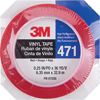 3M RUBAN EN VINYLE 471, 6 MM (1/4") LA X 32,9 M (108') LO, 5,3 MILS, ROUGE 