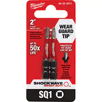 EMBOUT DE TOURNEVIS SHOCKWAVE IMPACT DUTY CARRÉE #1 PRISE 1/4'' (PAQUET DE 2) MILWAUKEE UAL037