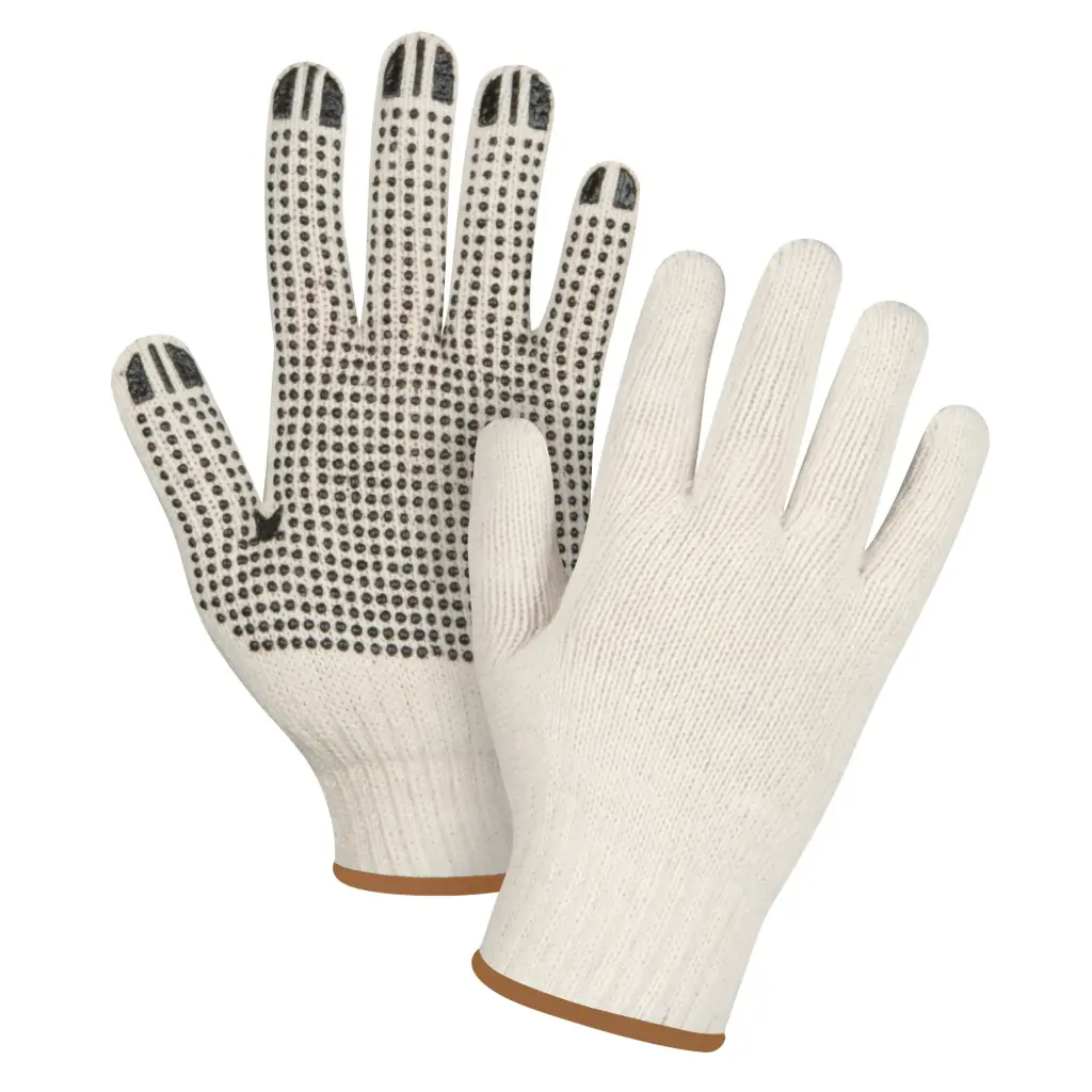 GANTS LÉGERS EN TRICOT À POIS, POLY/COTON, SIMPLE FACE, CALIBRE 7, GRAND - PQT 12