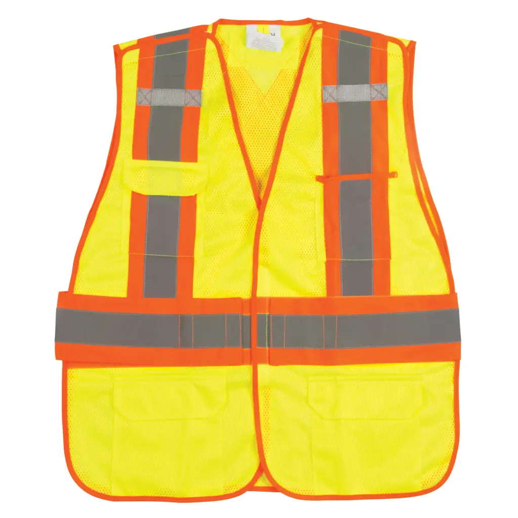 GILET D’ARPENTEUR HAUTE VISIBILITÉ CONFORME À LA NORME CSA, JAUNE CITRON HAUTE VISIBILITÉ, TAILLE L, POLYESTER