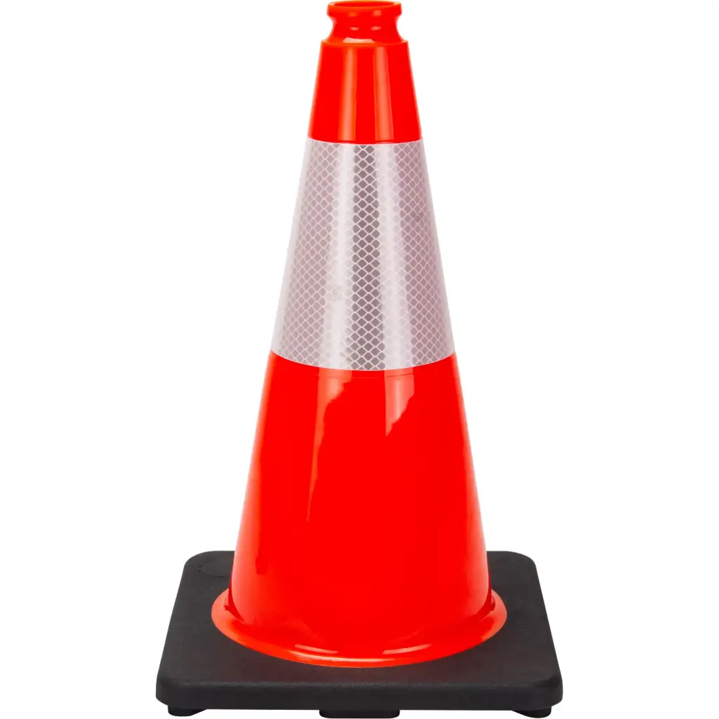 CÔNE DE SIGNALISATION HAUT DE GAMME ORANGE 18'' AVEC BANDE RÉFLÉCHISSANTE DE 6"