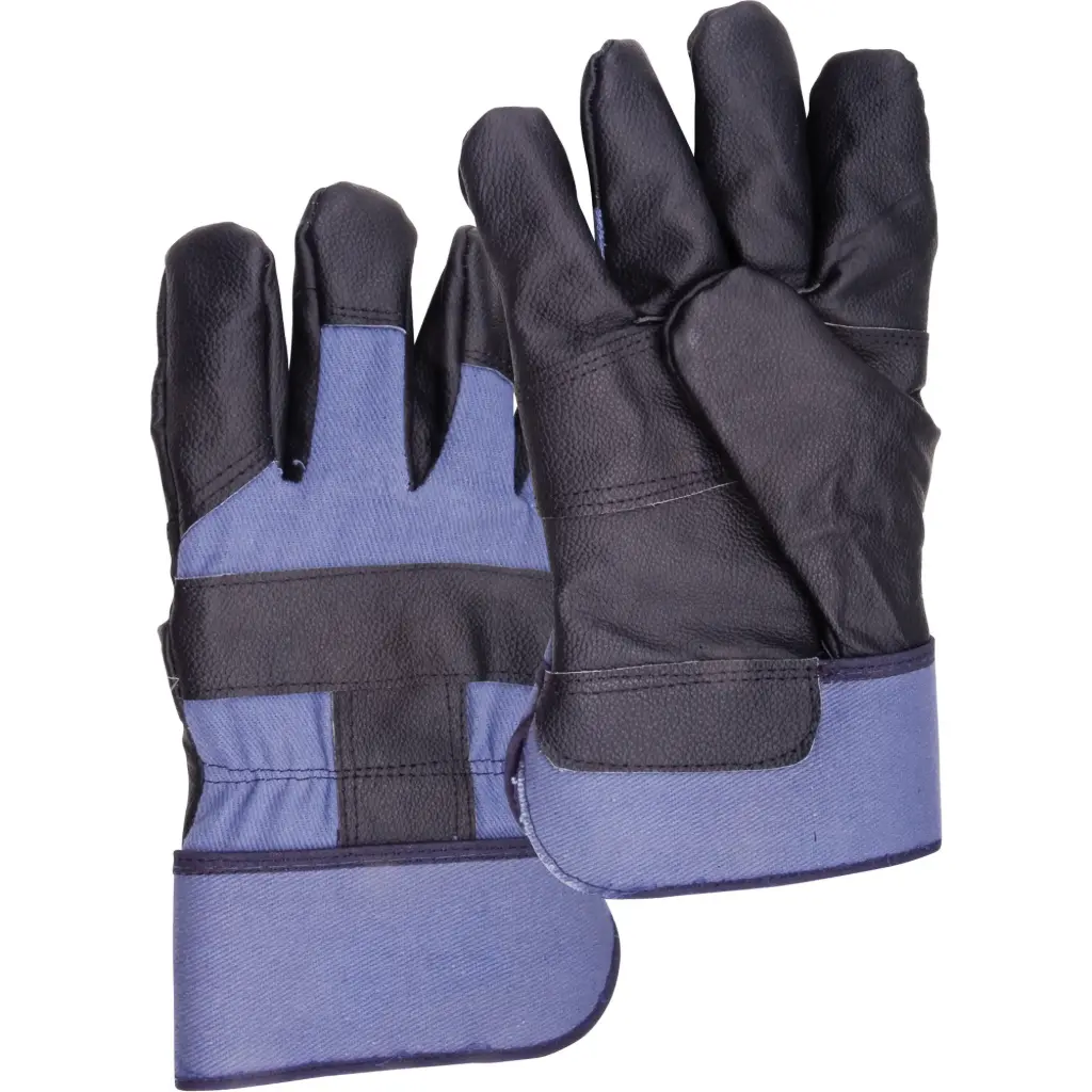 WINTER LINED WORK GLOVE, BLUE, LARGE, SPLIT COWHIDE PALM, COTTON FLANNEL LINING