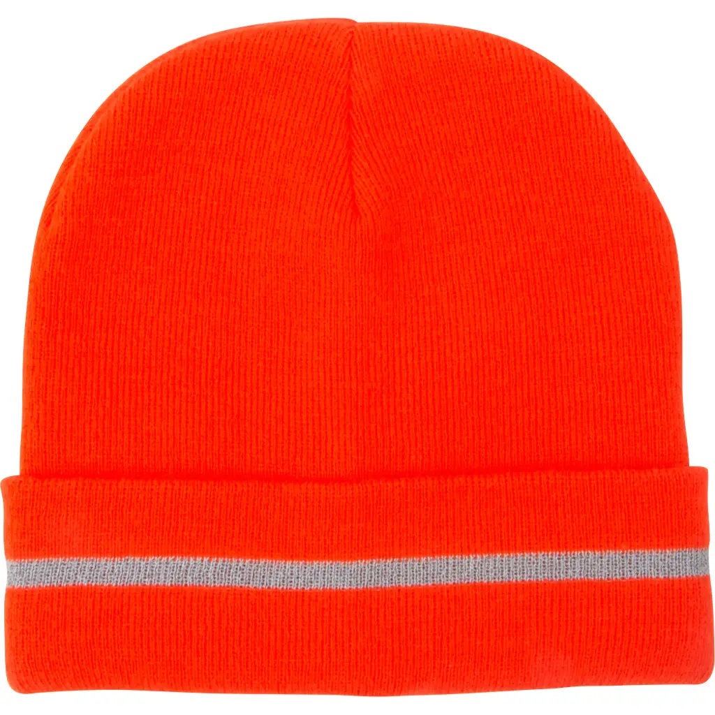 BONNET EN TRICOT HAUTE VISIBILITÉ AVEC BANDE RÉFLÉCHISSANTE, ORANGE HAUTE VISIBILITÉ, ACRYLIQUE 