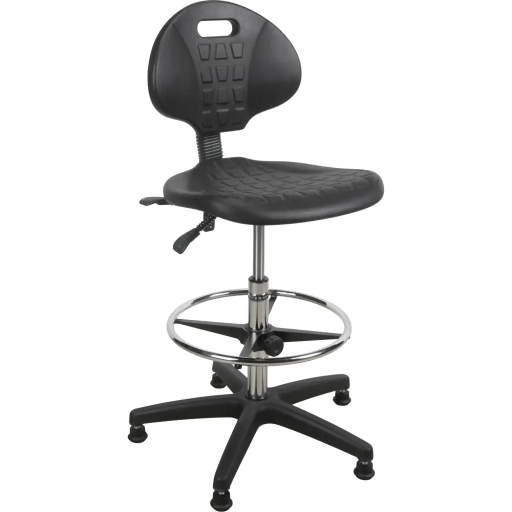 TABOURET ROBUSTE ET ERGONOMIQUE, STATIONNAIRE, AJUSTABLE, 39” - 48”, POLYURÉTHANE SIÈGE, NOIR