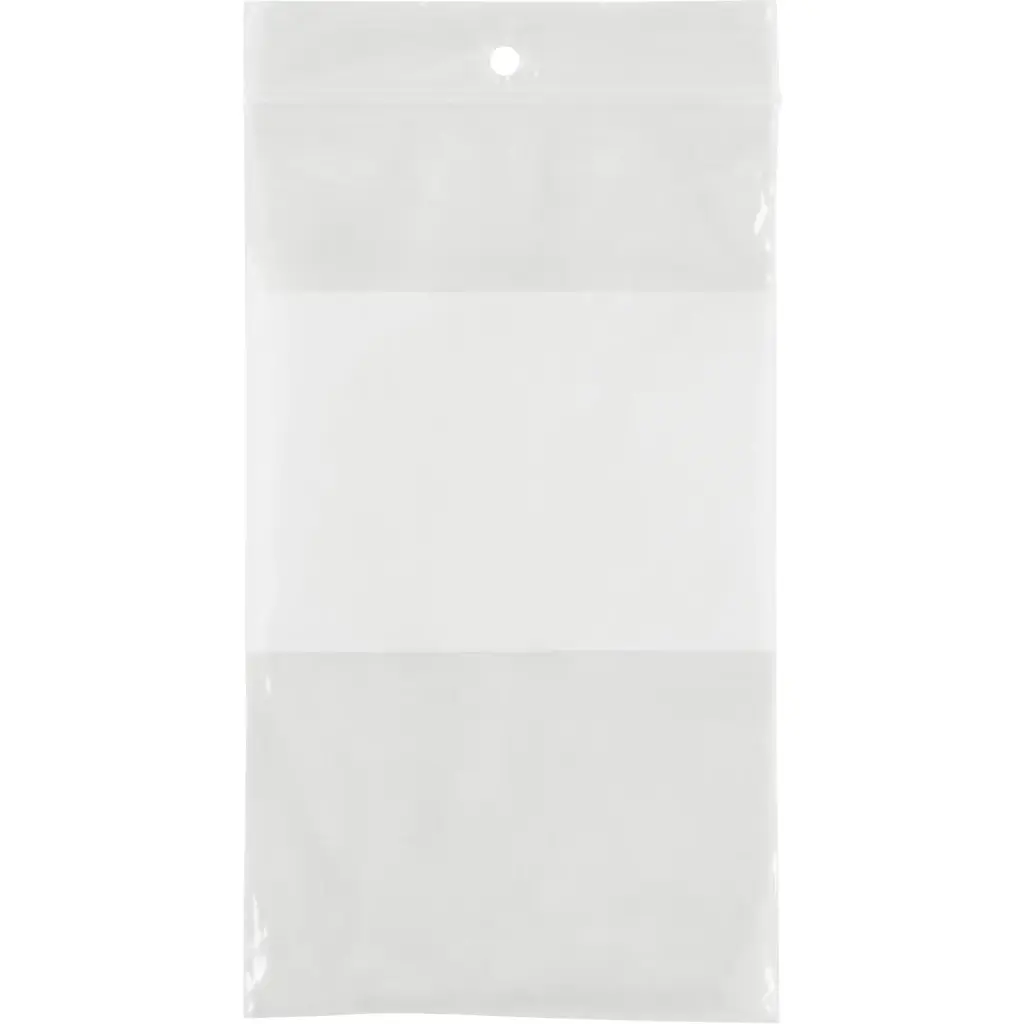 [PF918] SACS EN POLY AVEC ESPACE INSCRIPTIBLE BLANC, REFERMABLE, 5” X 3”, 2 MILS - PQT 100