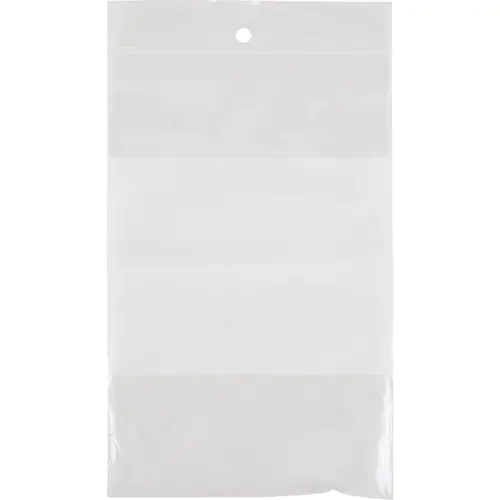 RESEALABLE POLY BAGS WITH WHITE WRITE-ON STRIP, 6” X 4”, 2 MIL, PK 100