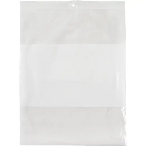 POLY BAGS WITH WHITE WRITABLE AREA, RESEALABLE, 10” X 8”, 2 MILS PK100