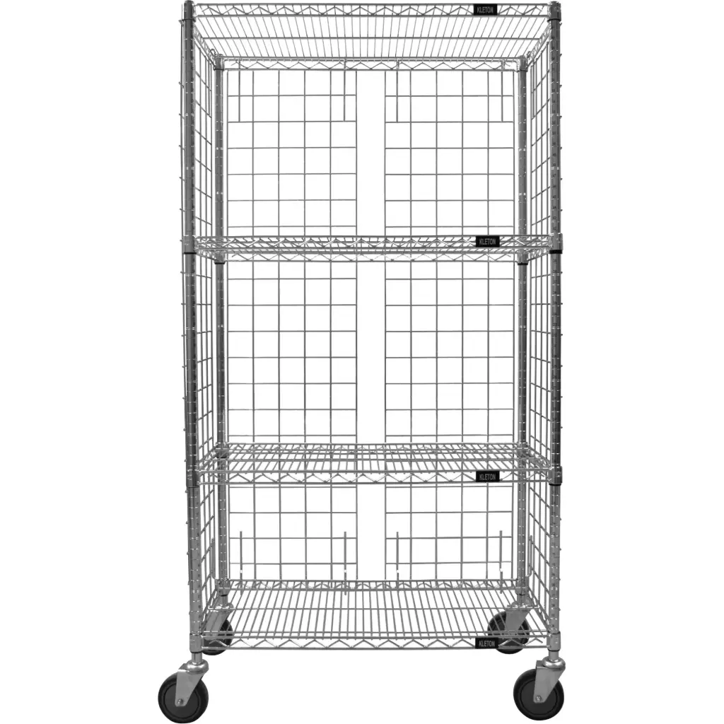 CHARIOT FERMÉ EN TREILLIS MÉTALLIQUE, CHROMÉ, 36" X 69" X 24", CAPACITÉ 800 LB