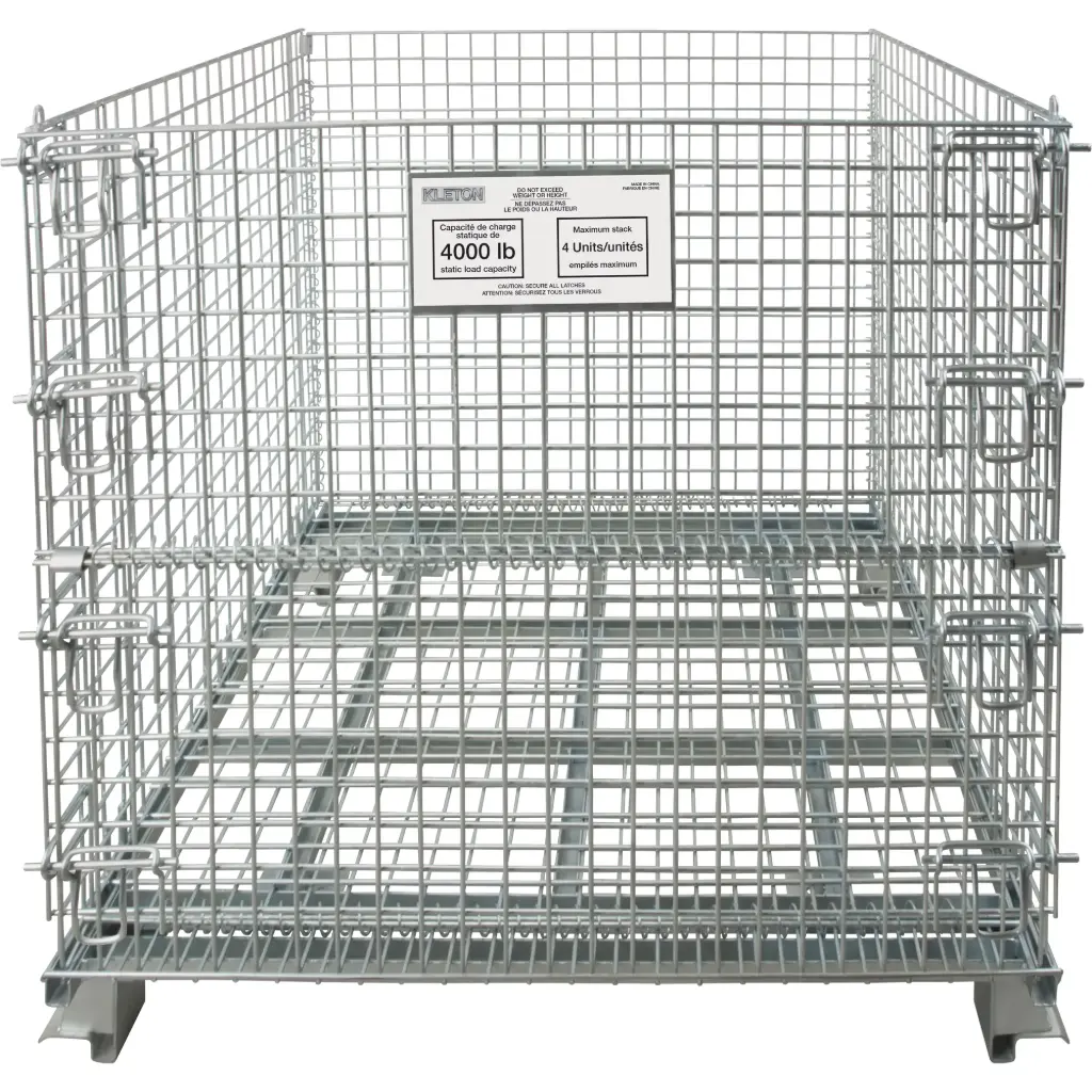 FOLDABLE WIRE MESH METAL CONTAINER, 40” W X 48” D X 42” H, 4000 LB CAPACITY