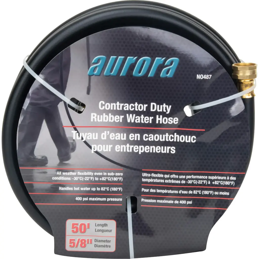 CONTRACTOR-GRADE RUBBER HOSE, RUBBER, 5/8” DIA X 50’