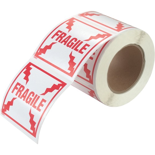 INCOM TOP TAPE & LABEL SPECIAL HANDLING LABELS “FRAGILE”, 4” L X 4” W, RED/WHITE