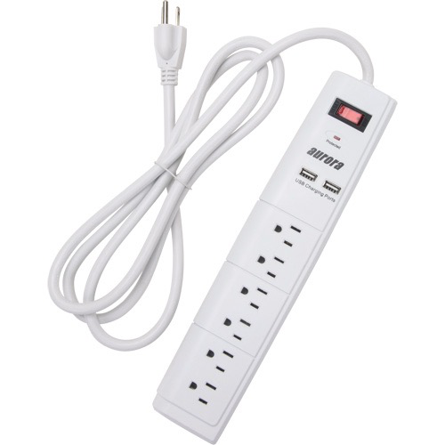 [XH064] AURORA TOOLS SURGE PROTECTOR WITH USB CHARGER, 6 OUTLETS, 1200 J, 1875 W, 6’ CORD