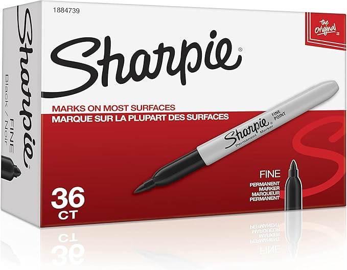MARQUEURS PERMANENTS SHARPIE, POINTE FINE, NOIR, BOÎTE DE 36