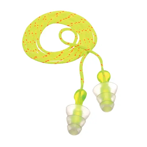 [SAK438] 3M BOUCHONS D'OREILLES RÉUTILISABLES À TROIS BRIDES E-A-RMC, AVEC CORDON, VRAC - SAC EN POLY, 26 DB NRR, TAILLE UNIQUE BOITE DE 100