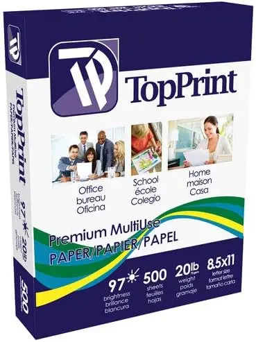 [TOPPRINT-1] INKJET AND LASER PRINTING PAPER SHEETS, PREMIUM QUALITY, 8.5” X 11”, 500 SHEETS