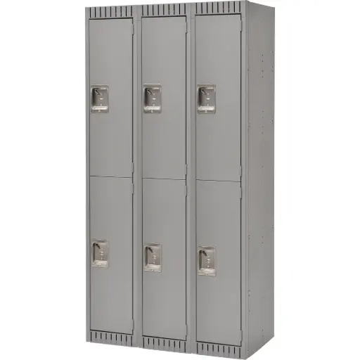 [fn465] CASIERS, 2 NIVEAUX, BLOC DE 3, 36” X 18” X 72”, ACIER, GRIS, RIVET (ASSEMBLÉ)
