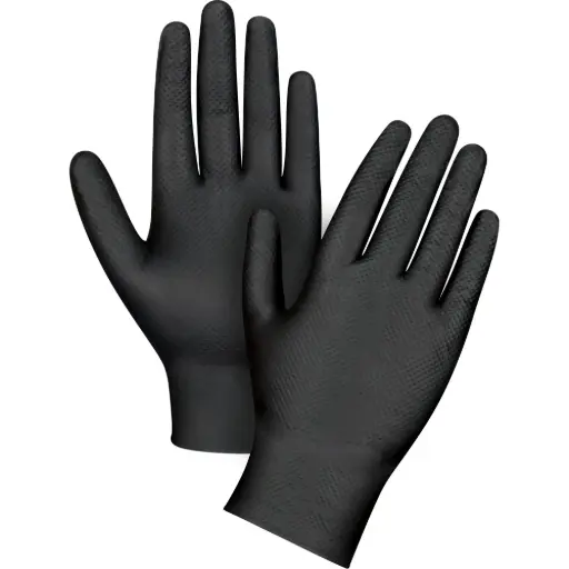 [SEK263] GANTS D’EXAMEN TACTILES ROBUSTES, TAILLE S, NITRILE, 8 MIL, SANS POUDRE, NOIR, GRANDE BOÎTE DE 50