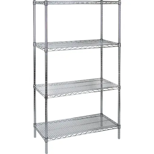 [RN537] ÉTAGÈRE EN TREILLIS CHROMATÉ À USAGE STANDARD, TIERS 4, 72” LA X 63” H X 24” P 