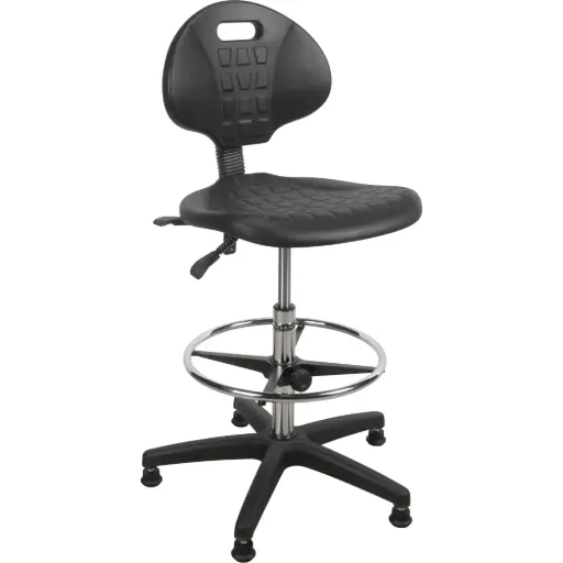 [OR066] TABOURET ROBUSTE ET ERGONOMIQUE, STATIONNAIRE, AJUSTABLE, 39” - 48”, POLYURÉTHANE SIÈGE, NOIR