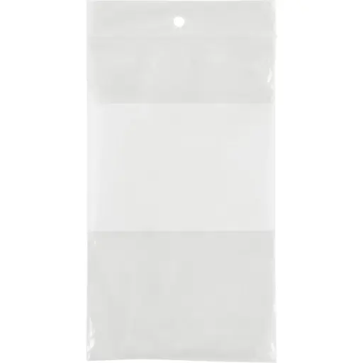 [PF918] SACS EN POLY AVEC ESPACE INSCRIPTIBLE BLANC, REFERMABLE, 5” X 3”, 2 MILS - PQT 100
