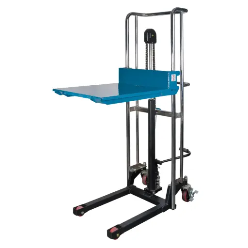 [MN397] HYDRAULIC PLATFORM STACKER, FOOT PUMP MECHANISM, 880 LB CAPACITY, 60” MAX LIFT HEIGHT