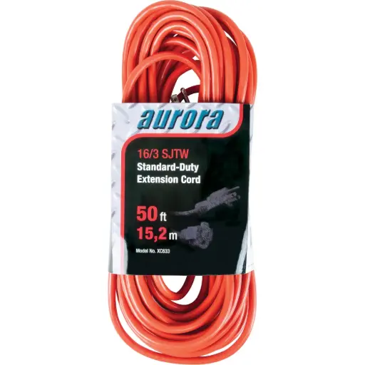 [XC633] EXTENSION CORD, INDOOR/OUTDOOR, SJTW, AWG 16/3, 13 A, 50’