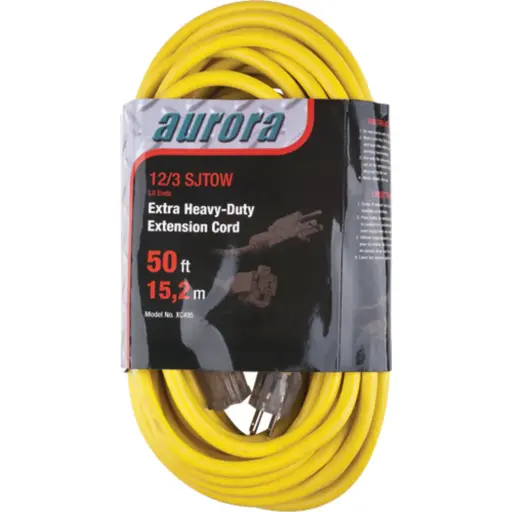 [XC495] CORDON RALLONGE EN VINYLE AVEC INDICATEUR LUMINEUX, EXTÉRIEUR, SJTOW, AWG 12/3, 15 A, 50'