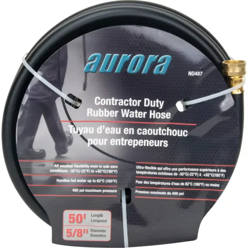 [NO487] CONTRACTOR-GRADE RUBBER HOSE, RUBBER, 5/8” DIA X 50’